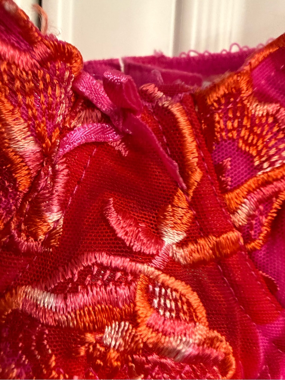Roselle Size 34C Lined Fuchsia Embroidered Underwire Bra with Orange Accent - Picture 7 of 10